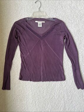 Studio M Plum Ribbed V-Neck Long Sleeve Top